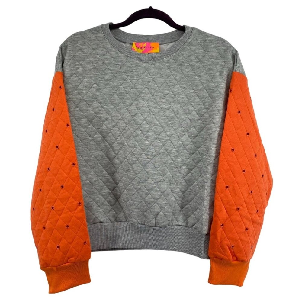 English Rose Quilted Sweatshirt Grey & Orange‎ Cotton/Polyester Blend Medium New